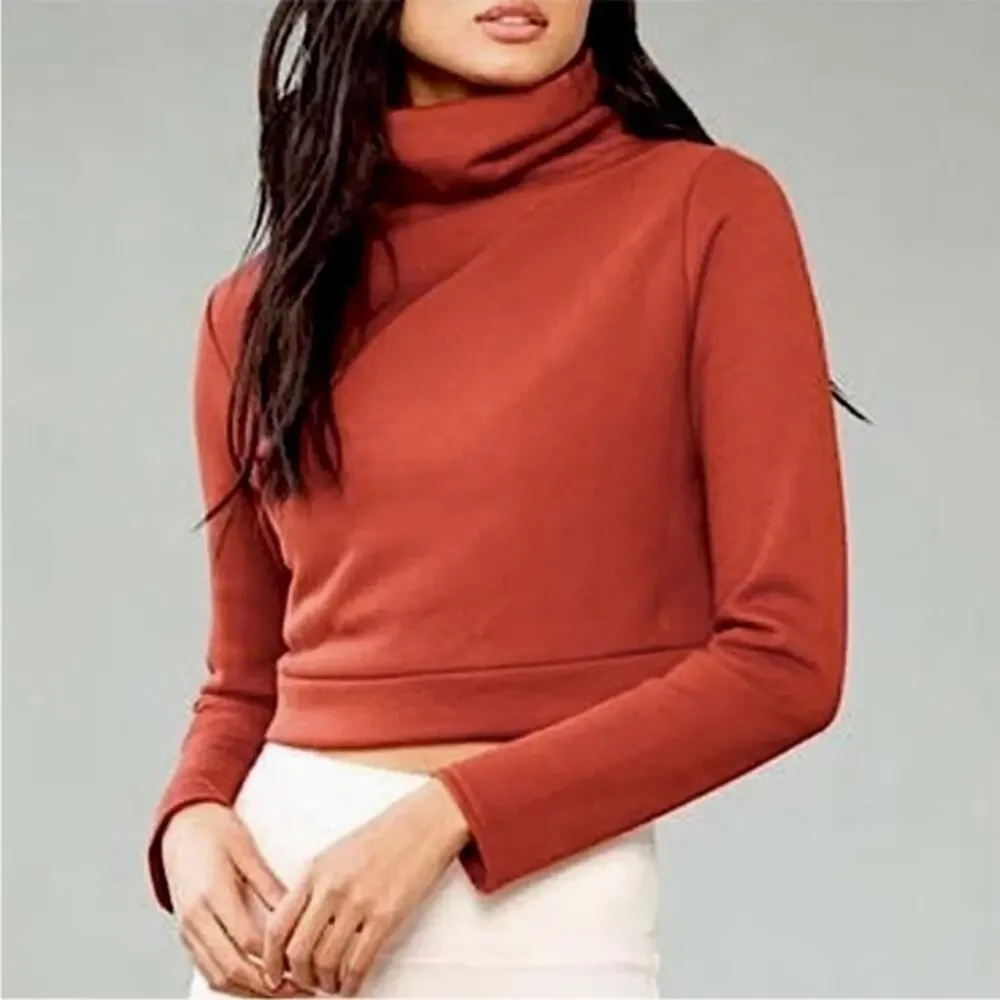 Alo Yoga Soleil Cropped Turtleneck Long Sleeve Top in a burnt orange sz S